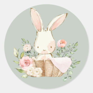 Sage Green Watercolor Bunny Rabbit Runder Aufkleber