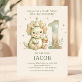 Sage Green Watercolor Dino First Birthday  Einladung