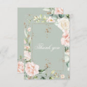 Sage Green Watercolor Floral Quinceñera Dankeskarte (Vorne/Hinten)