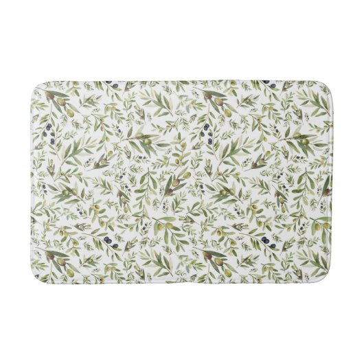 Sage Green Watercolor French Country Chic Olives Badematte (Vorderseite)