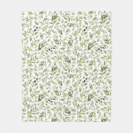 Sage Green Watercolor French Country Chic Olives Fleecedecke