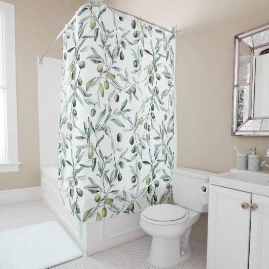 Sage Green Watercolor French Country Olive  Duschvorhang (Beispiel)