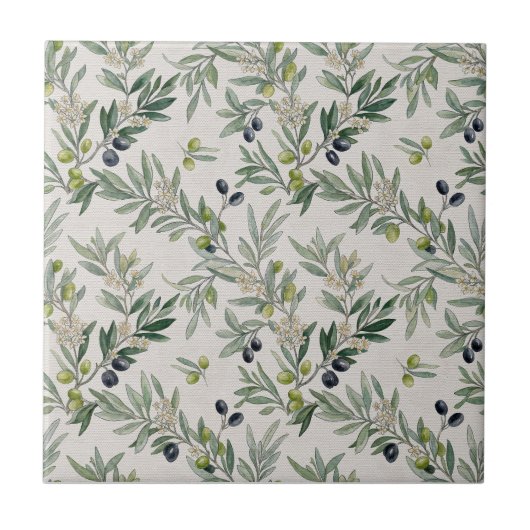 Sage Green Watercolor French Country Olive Fliese (Vorderseite)