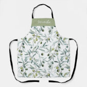 Sage Green Watercolor French Country Olive Name Schürze (Vorderseite)