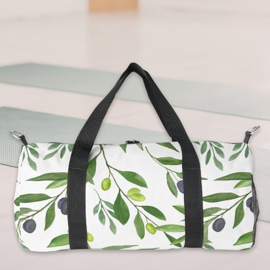 Sage Green Watercolor French Country Olive Pattern Duffle Bag