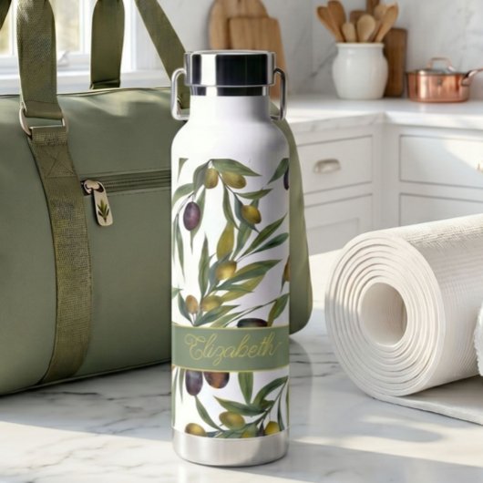 Sage Green Watercolor French Country Olive Pattern Trinkflasche