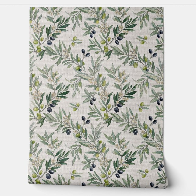 Sage Green Watercolor French Country Olive Tapete (Abrollen)