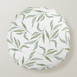 Sage Green Watercolor Leaves Botanical Pattern Rundes Kissen