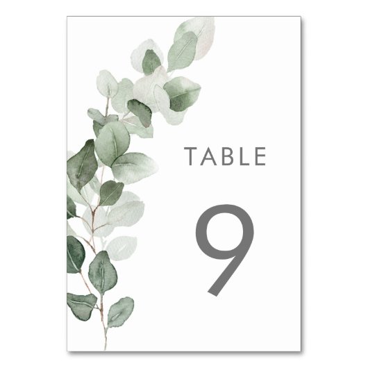 Sage Green Watercolor Leaves Wedding Reception Tischnummer (Vorderseite)