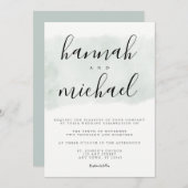 Sage Green Watercolor Moderne einfache Hochzeit Einladung (Vorne/Hinten)