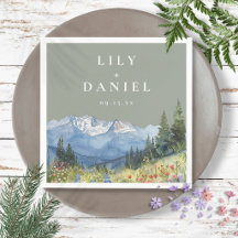 Sage Green Watercolor Mountain Wildblume Hochzeit