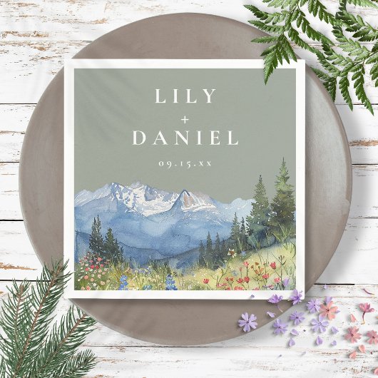 Sage Green Watercolor Mountain Wildblume Hochzeit Serviette