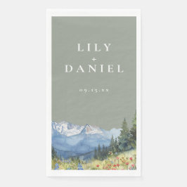 Sage Green Watercolor Mountain Wildblume Hochzeit Serviette