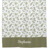 Sage Green Watercolor Olive Monogram Name Duschvorhang (Vorderseite)