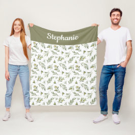 Sage Green Watercolor Olive Name Fleecedecke