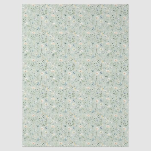 Sage Green Watercolor Small Wildflowers Seidenpapier (Vorderseite)