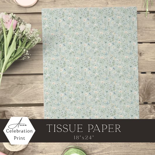 Sage Green Watercolor Small Wildflowers Seidenpapier