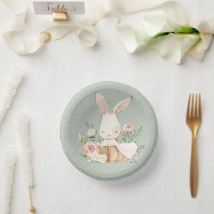 Sage Green Watercolor Woodland Bunny Pappteller