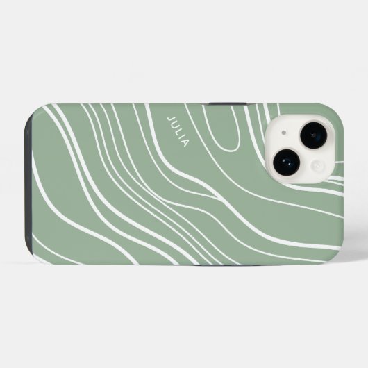 Sage Green Wave Moderne Personalisierte iPhone Hülle (Rückseite (Horizontal))