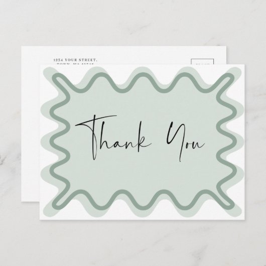 Sage green Wavy Border Danke Postcard Einladungspostkarte (Vorne/Hinten)