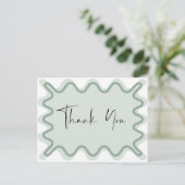 Sage green Wavy Border Danke Postcard Einladungspostkarte (Stehend Vorderseite)