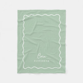 Sage Green Wavy Border Monogrammed Fleecedecke