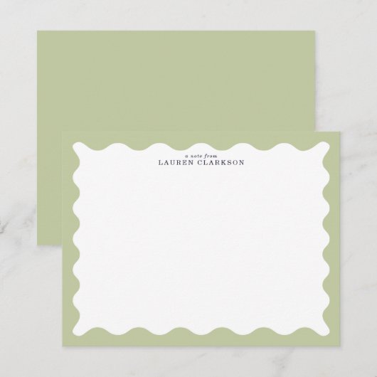 Sage Green Wavy Frame Note Card Einladung (Vorne/Hinten)
