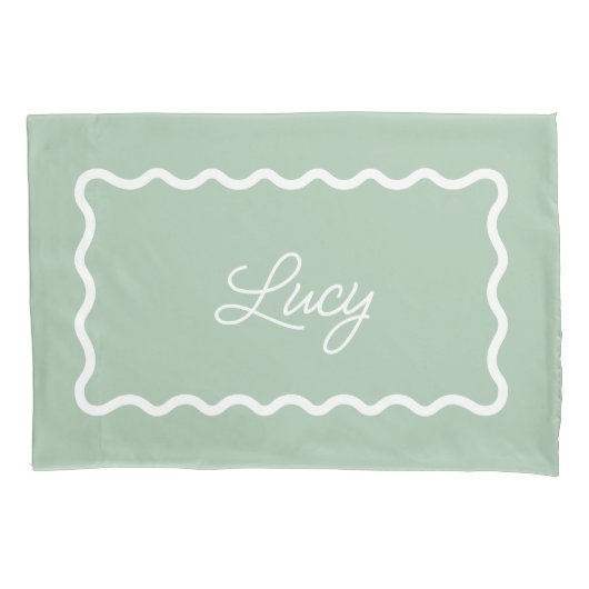 Sage Green Wavy Scallop Frame Monogram Kissenbezug (Vorderseite)