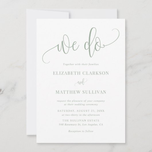 Sage Green We Do Modern Calligraphy Wedding Einladung (Vorderseite)