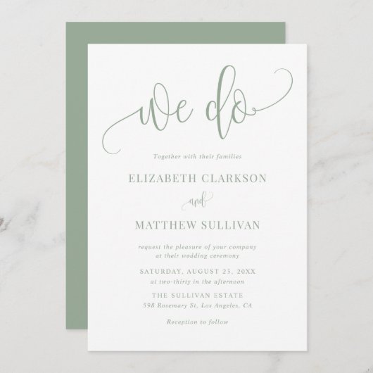 Sage Green We Do Modern Calligraphy Wedding Einladung (Vorne/Hinten)