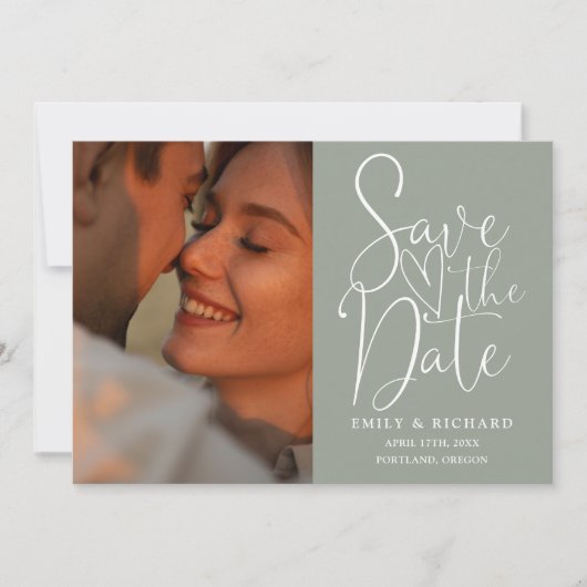 Sage Green Wedding 2 Foto Elegantes Skript Save The Date (Vorderseite)