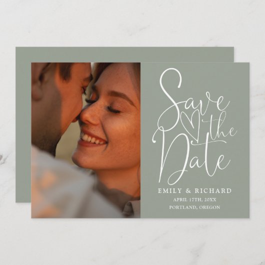 Sage Green Wedding 2 Foto Elegantes Skript Save The Date (Vorne/Hinten)