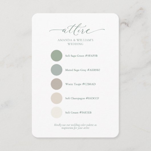 Sage Green Wedding Attire Color Palette Card  Einladung (Vorderseite)
