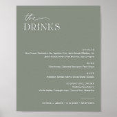 SAGE Green Wedding Bar Drink Menü Signierung Poster (Vorne)