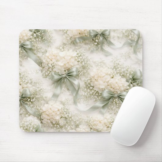 Sage Green Wedding Bows and Hydrangea Flowers Mousepad (Mit Mouse)