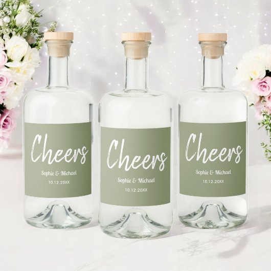 Sage Green Wedding Cheers Elegant Alkoholflaschenetikett