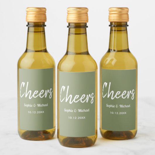 Sage Green Wedding Cheers Minimal Weinetikett (Flaschen)