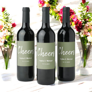 Sage Green Wedding Cheers Simple Weinetikett