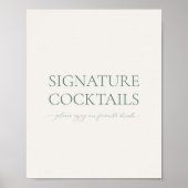 Sage Green Wedding Cocktail Sign Poster (Vorne)