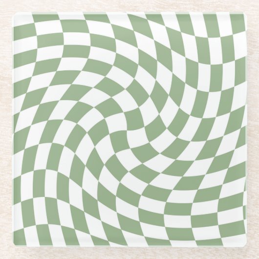 Sage Green Wedding Collection Karo überprüft Glasuntersetzer (Vorderseite)