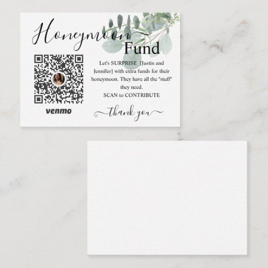 Sage Green Wedding Colors Honeymoon Fund Begleitkarte (Vorne/Hinten)