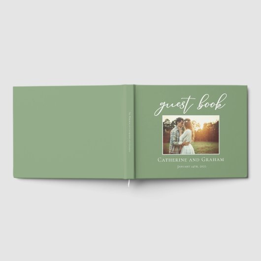 Sage Green Wedding Couple Foto Gästebuch (Voll)