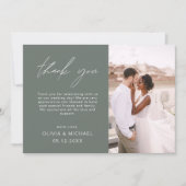 Sage Green Wedding Danke Foto Minimalistisch (Vorderseite)