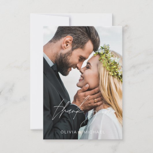 Sage Green Wedding Danke Foto Minimalistisch (Vorderseite)