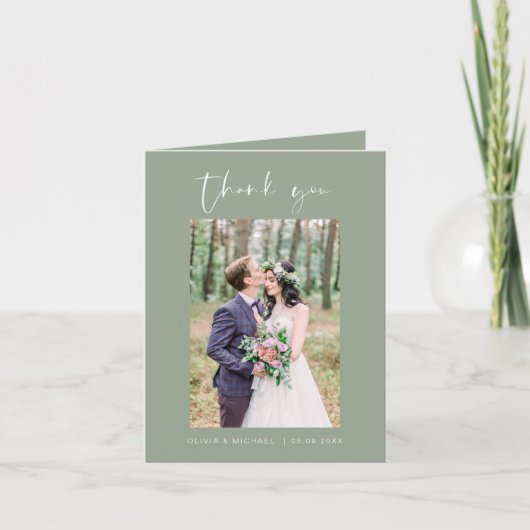 Sage Green Wedding Danke Foto Minimalistisch (Vorderseite)