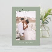 Sage Green Wedding Danke Foto Minimalistisch (Stehend Vorderseite)