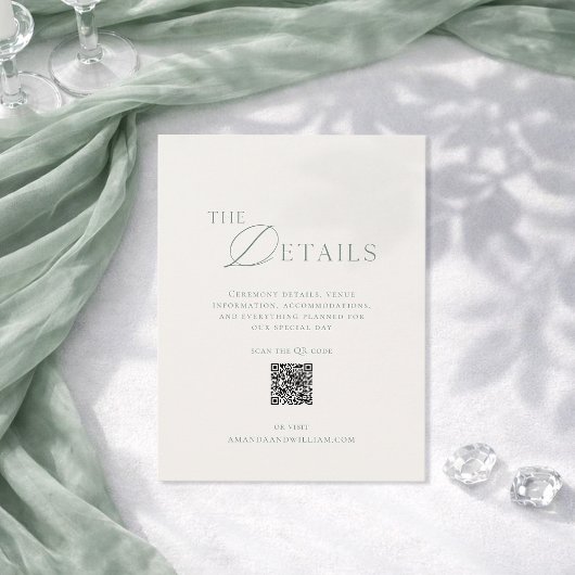 Sage Green Wedding Details Card with QR Code Einladung