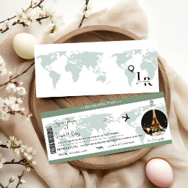 Sage Green Wedding Einladung Boarding Ticket