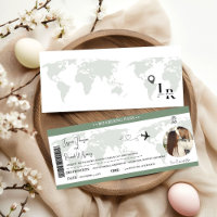 Sage Green Wedding Einladung Boarding Ticket