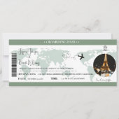 Sage Green Wedding Einladung Boarding Ticket (Vorderseite)